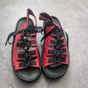Wolky Lily Women's Lace Up Gladiator Sandal Red leather Size 42